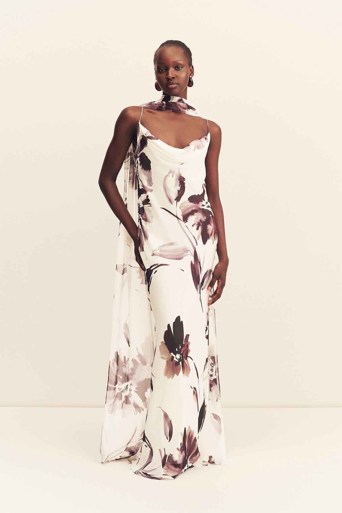 Marpessa Bias Maxi Dress With Scarf | Berry/White | Dresses