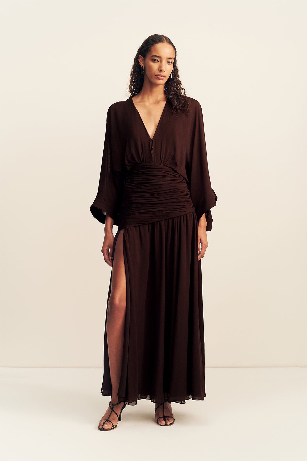 Amina Flared Sleeve Plunged Maxi Dress | Ristretto | Dresses Amina Flared Sleeve Plunged Maxi Dress | Ristretto | Dresses