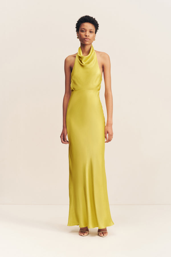 SOFIA HIGH COWL OPEN BACK MAXI DRESS - LIME_F