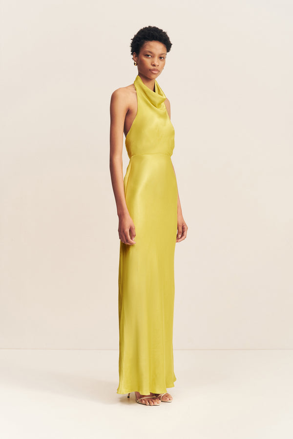 SOFIA HIGH COWL OPEN BACK MAXI DRESS - LIME_A