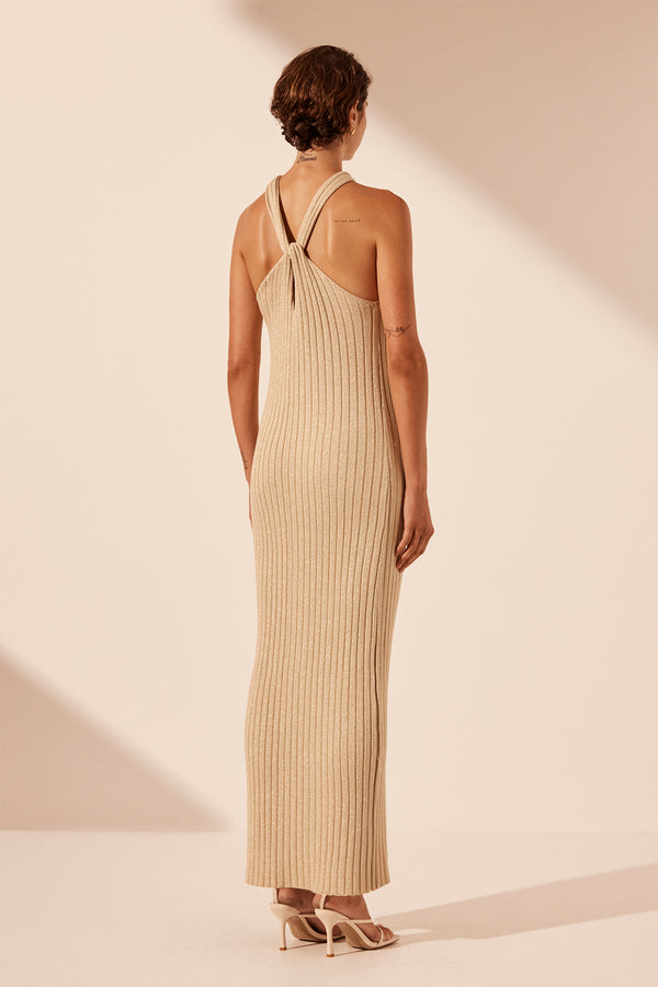 LIVIA HALTER MAXI DRESS - CHAMPAGNE_B