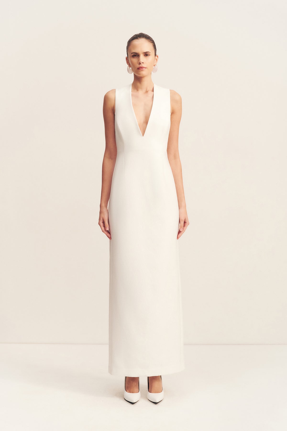 Otis Plunged Fitted Maxi Dress | Ivory | Dresses | Shona Joy