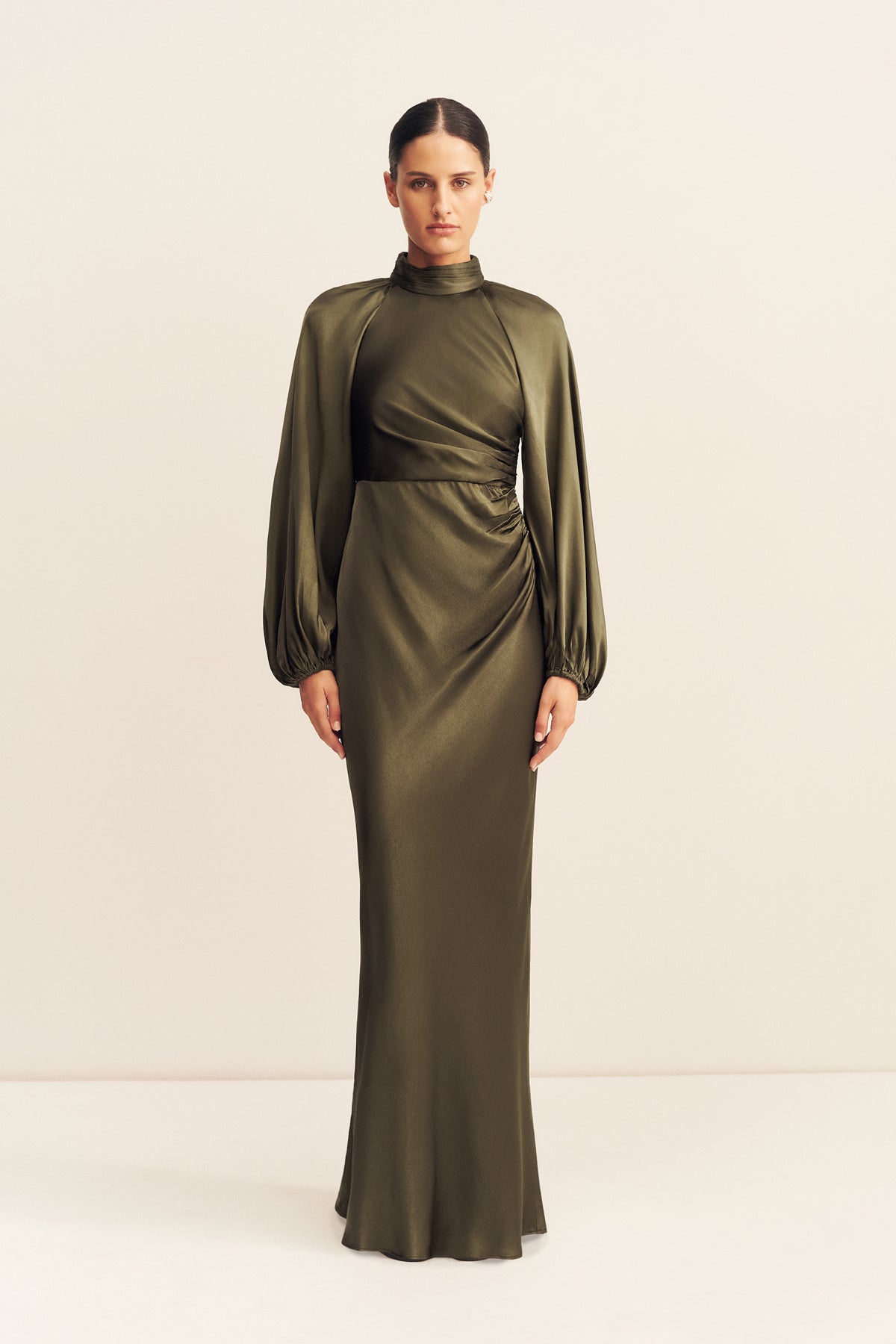 La Lune High Neck Balloon Sleeve Maxi Dress | Forest | Dresses