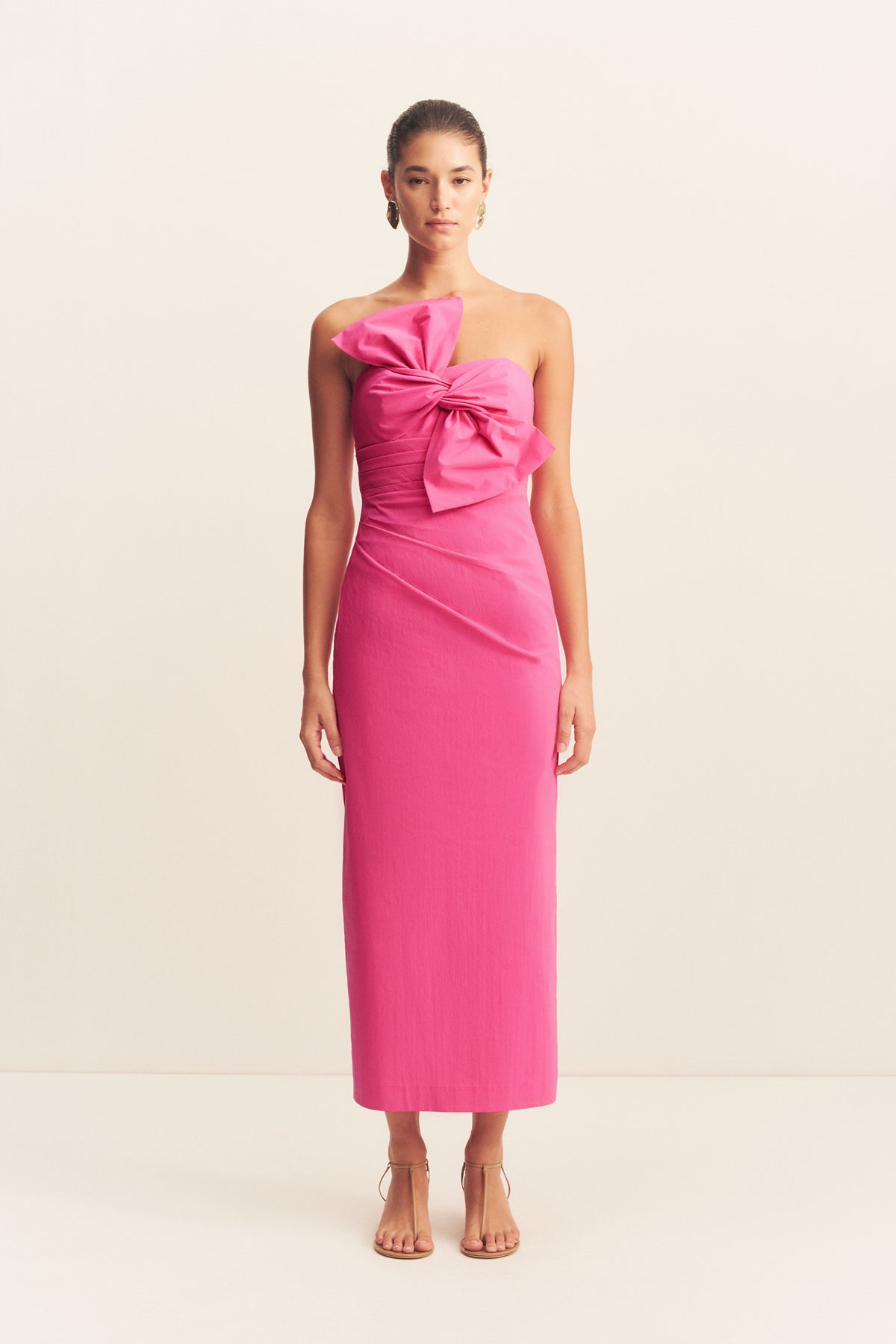 Campbell Knot Midi Dress Vivid Pink Dresses Shona Joy