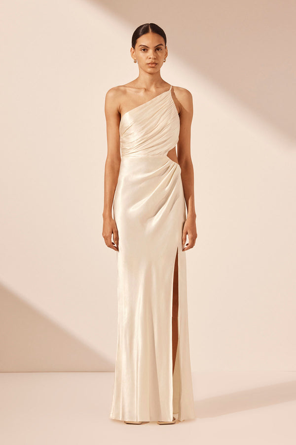 LA LUNE ASYMMETRICAL GATHERED MAXI DRESS - CREAM_F