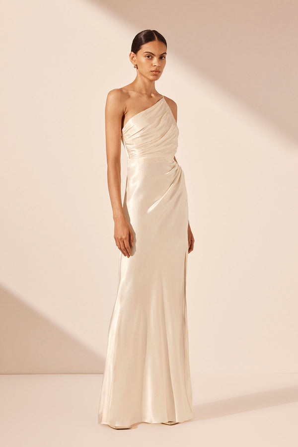 LA LUNE ASYMMETRICAL GATHERED MAXI DRESS - CREAM_A
