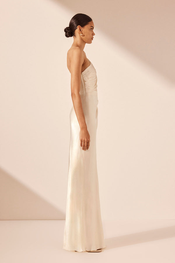 LA LUNE ASYMMETRICAL GATHERED MAXI DRESS - CREAM_S