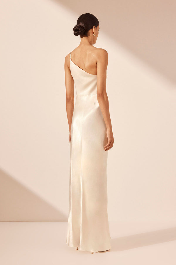 LA LUNE ASYMMETRICAL GATHERED MAXI DRESS - CREAM_B