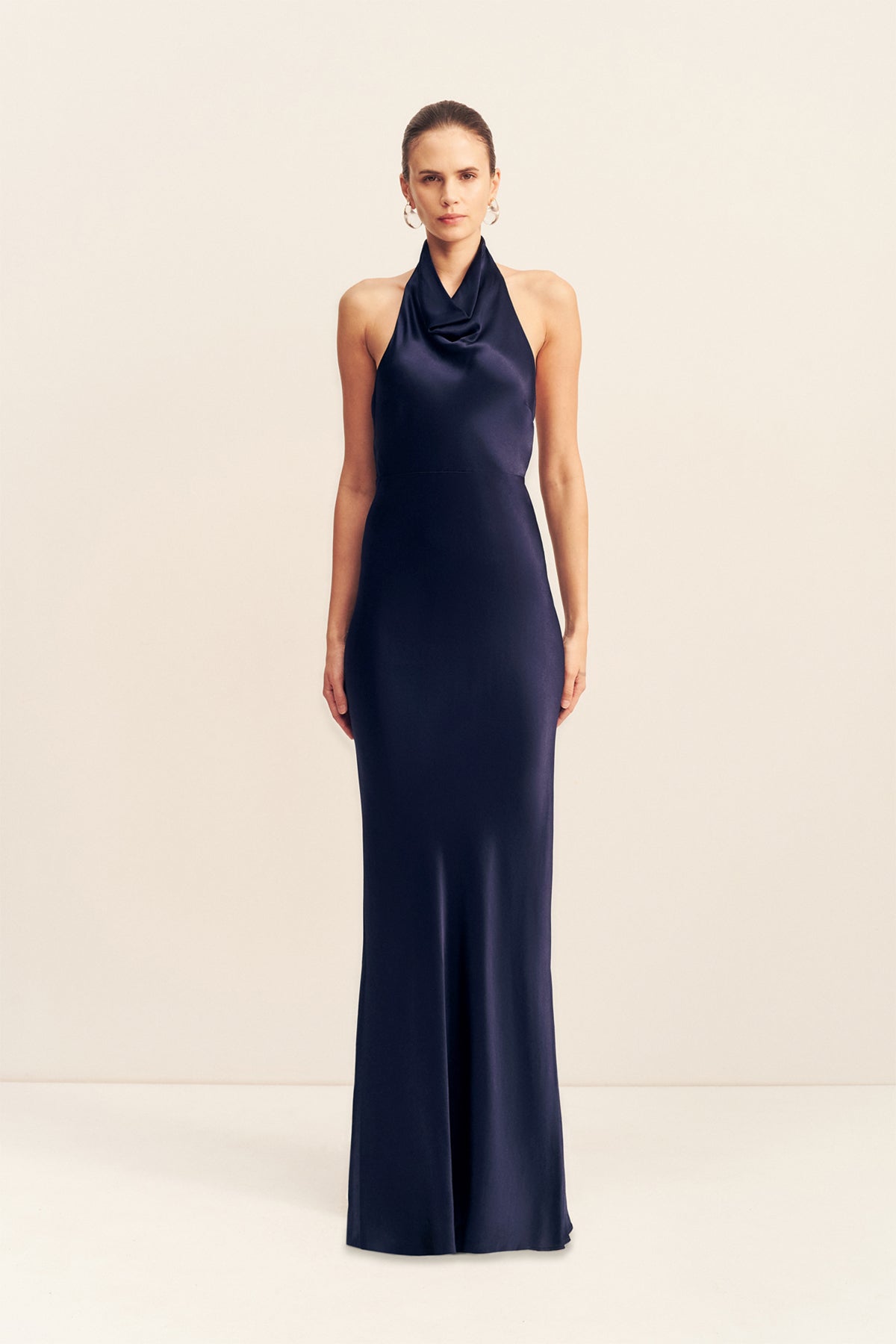 strapless open back dress La Lune High Cowl Open Back Maxi Dress | Midnight | Dresses