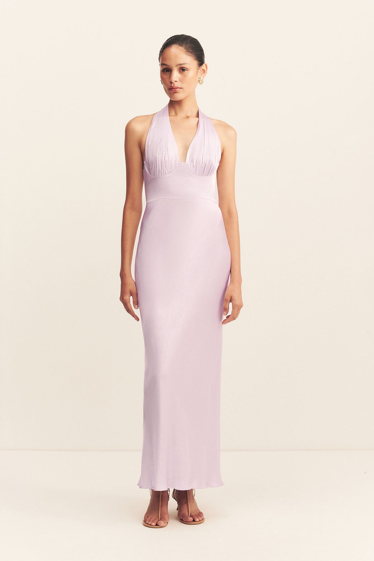 La Lune Plunged Halter Midi Dress | Lilac | Dresses