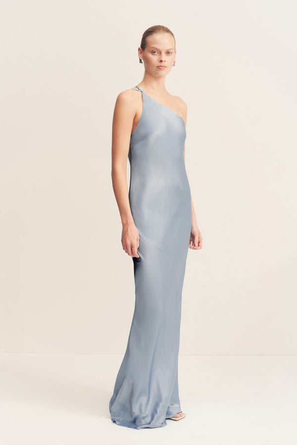 LA LUNE ONE SHOULDER COWL BACK MAXI DRESS - POWDER BLUE_A