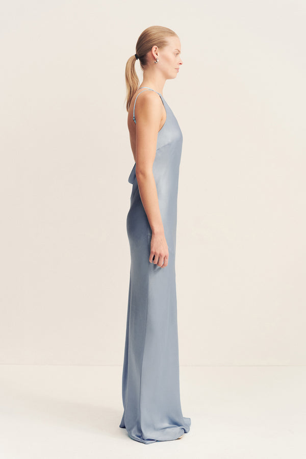 LA LUNE ONE SHOULDER COWL BACK MAXI DRESS - POWDER BLUE_S