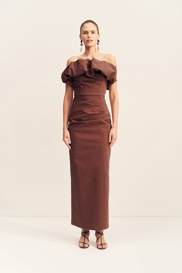 CAMPBELL STRAPLESS BUBBLE MAXI DRESS - ESPRESSO_F