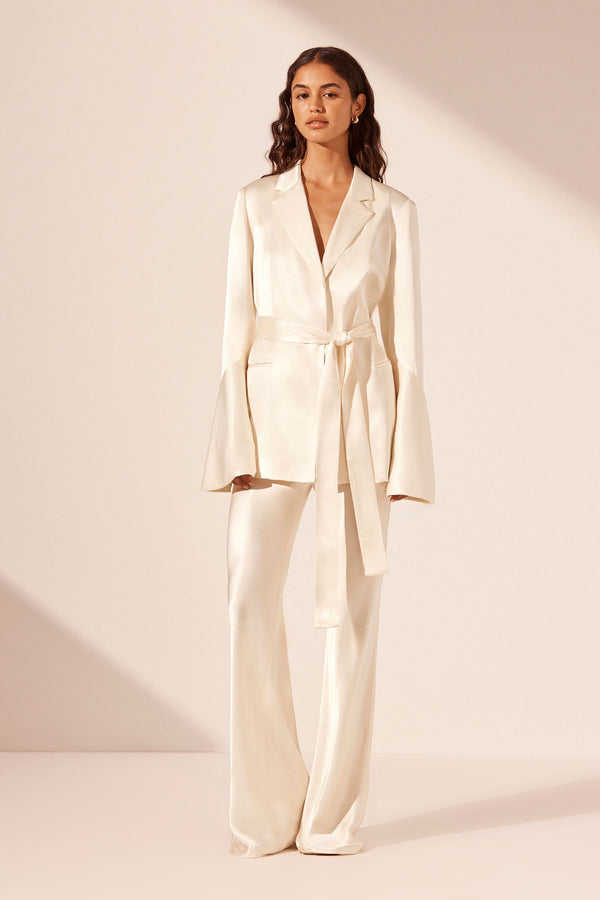 LA LUNE FLARED SLEEVE BELTED BLAZER - CREAM_F