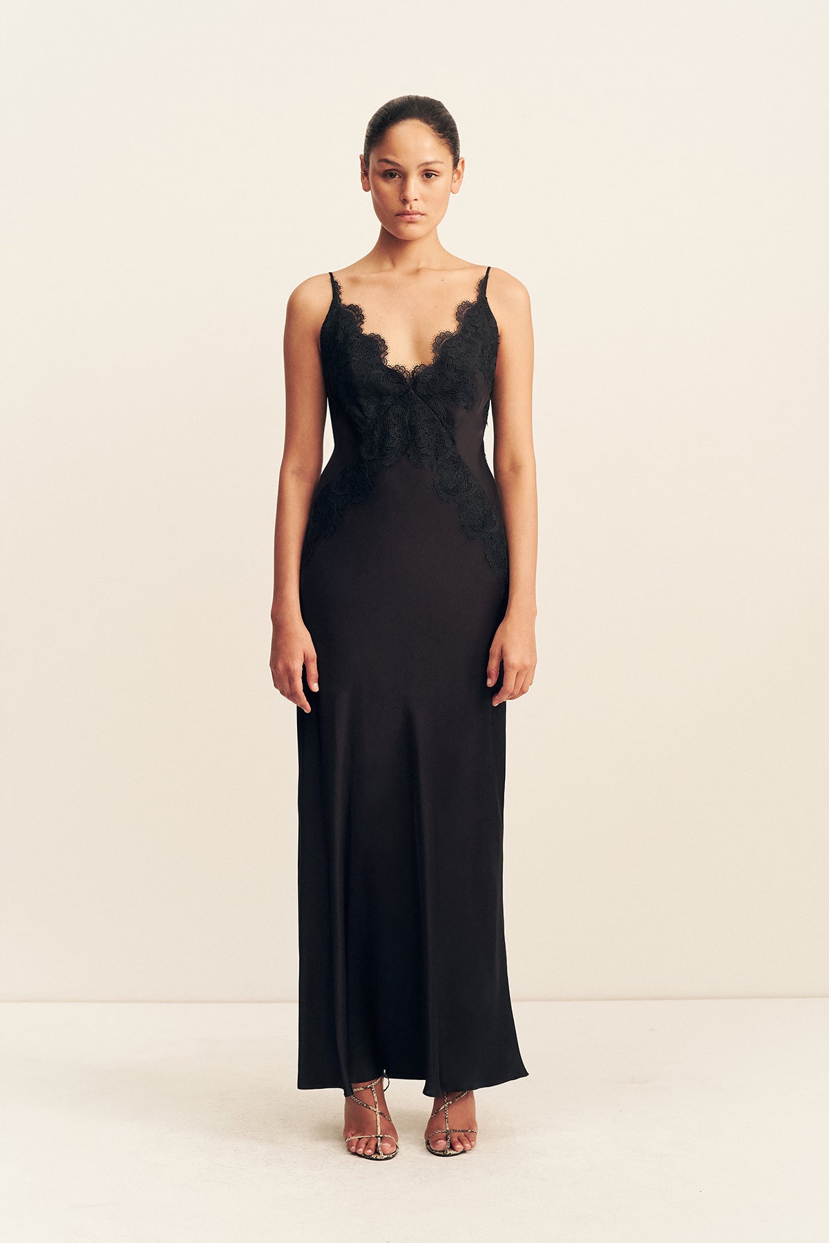Simona Lace Slip Maxi Dress | Black | Dresses | Shona Joy