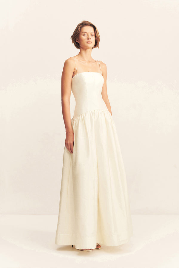 LUCERO SILK PANELLED MAXI DRESS - IVORY_A