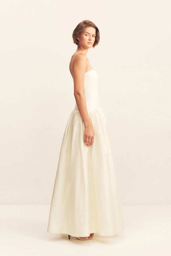 LUCERO SILK PANELLED MAXI DRESS - IVORY_S