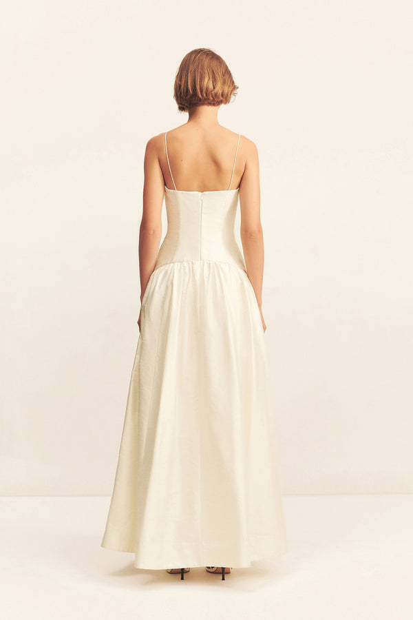 LUCERO SILK PANELLED MAXI DRESS - IVORY_B