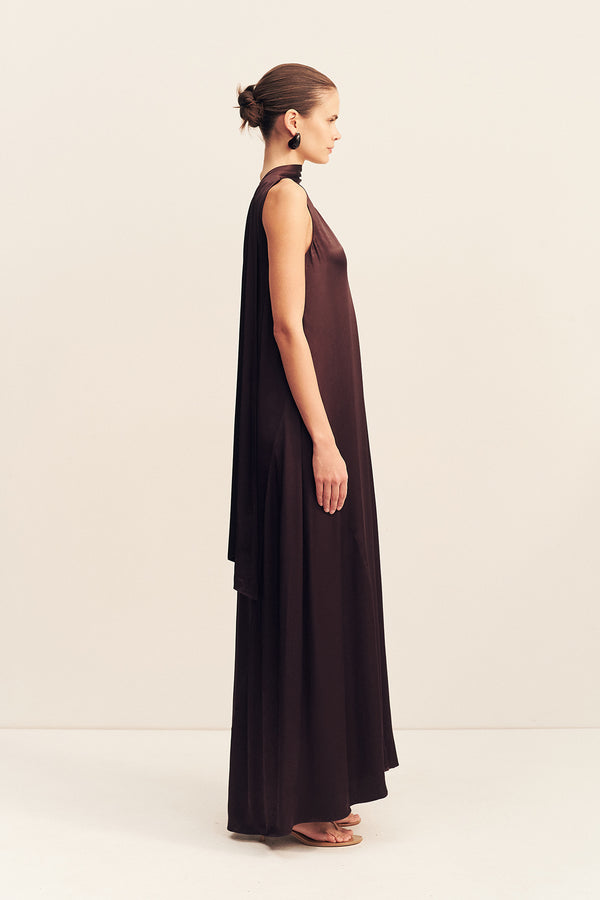 LA LUNE SCARF PANELLED MAXI DRESS - ESPRESSO