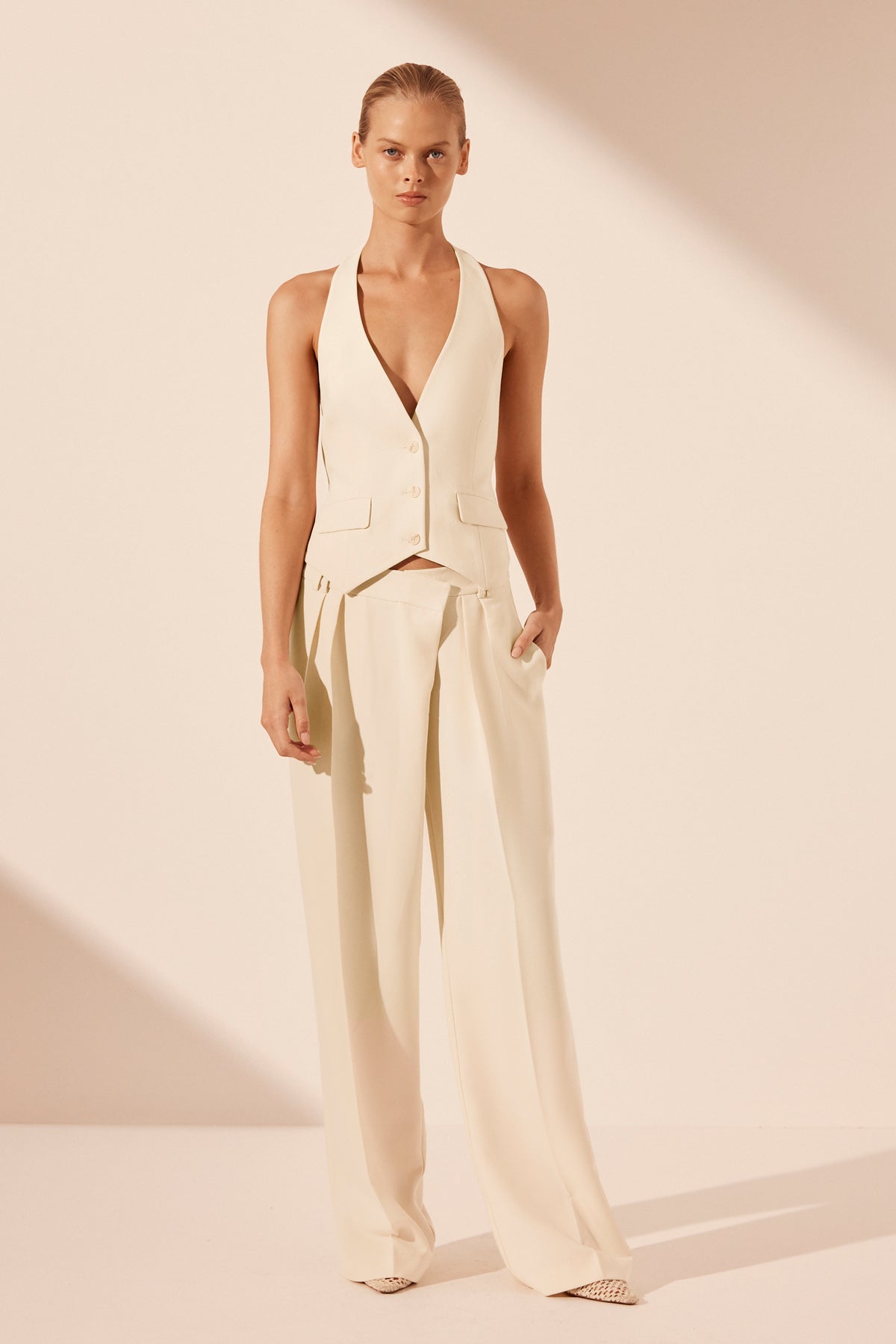IRENA TAILORED OPEN BACK VEST | RICE | TOPS | SHONA JOY – Shona Joy