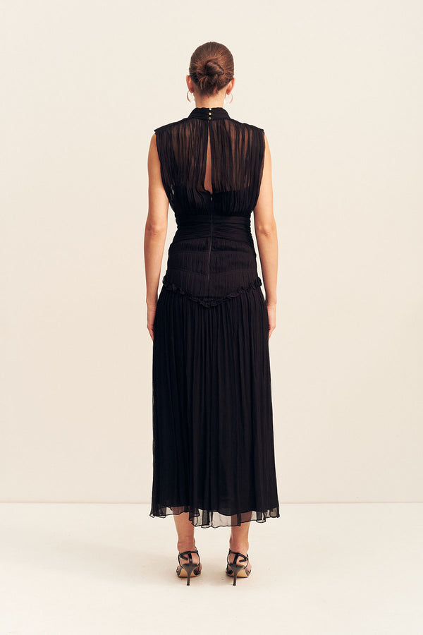CLEMENCE HIGH NECK MIDI DRESS - BLACK