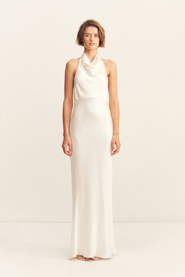 LA LUNE HIGH COWL OPEN BACK MAXI DRESS - WHITE_F