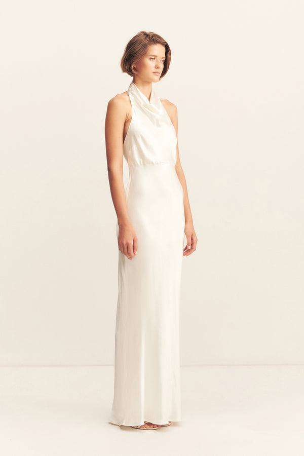 LA LUNE HIGH COWL OPEN BACK MAXI DRESS - WHITE_A