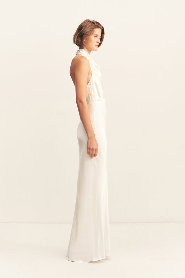 LA LUNE HIGH COWL OPEN BACK MAXI DRESS - WHITE_S
