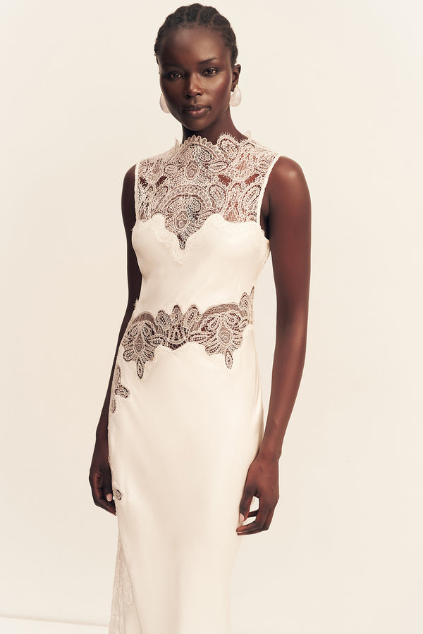 STRATUS LACE HIGH NECK MAXI DRESS - IVORY
