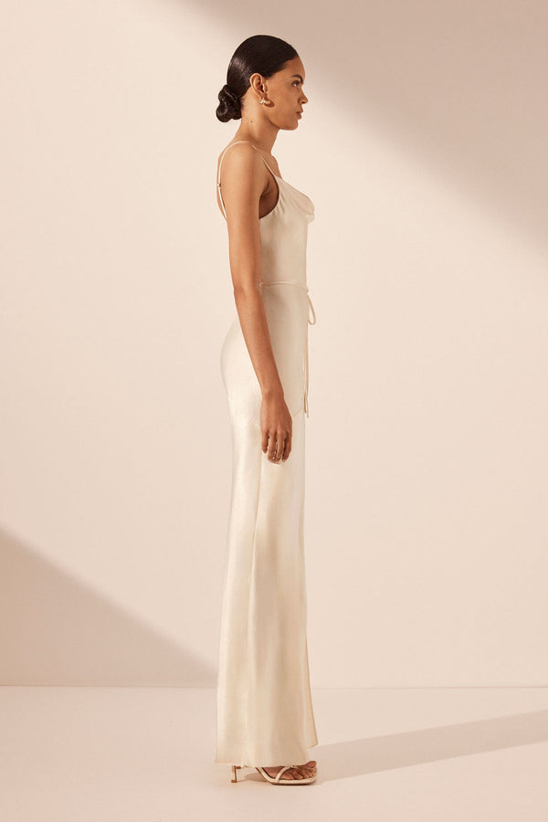 LA LUNE BIAS COWL MAXI DRESS - CREAM_S