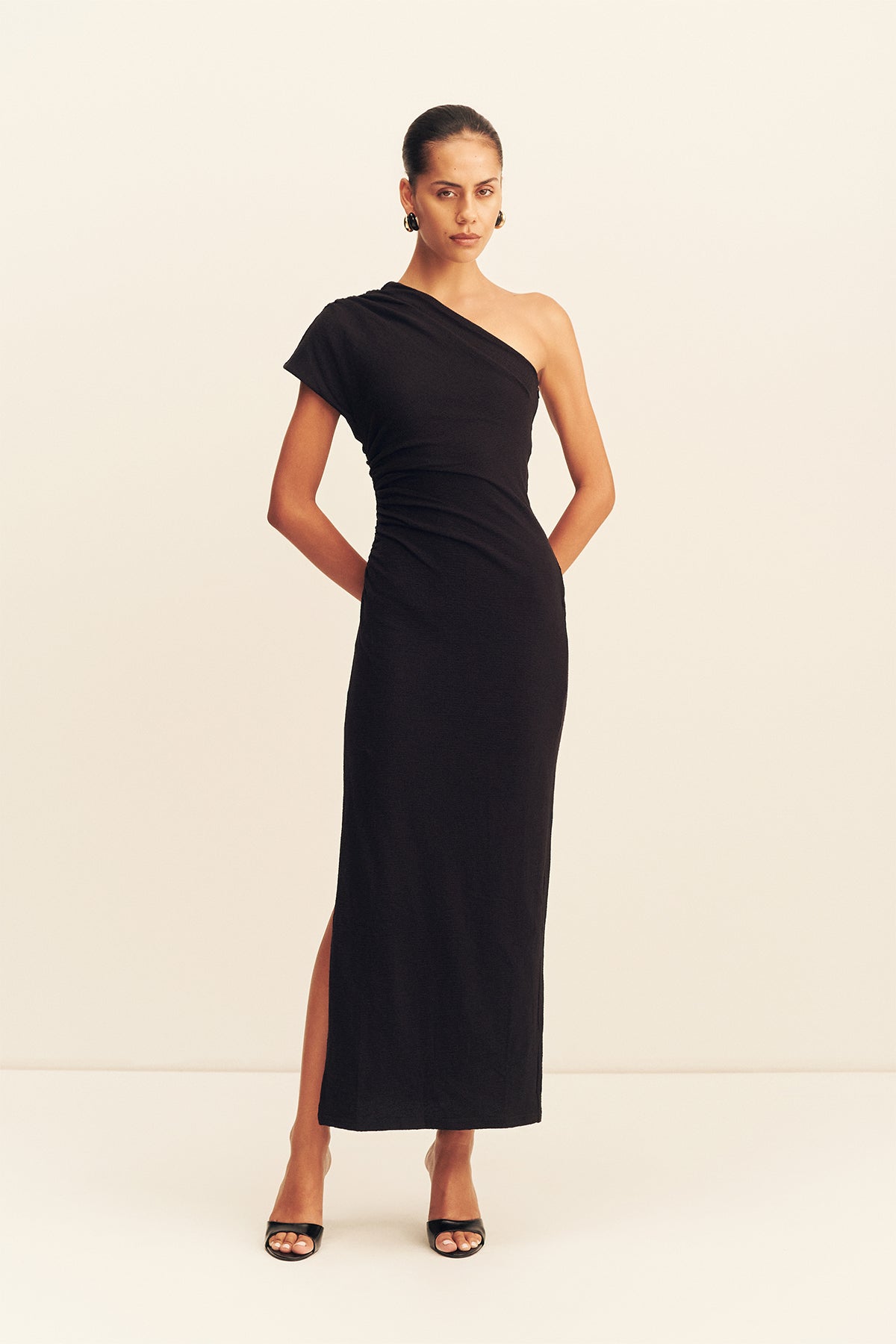Beau Asymmetrical Midi Dress | Black | Dresses