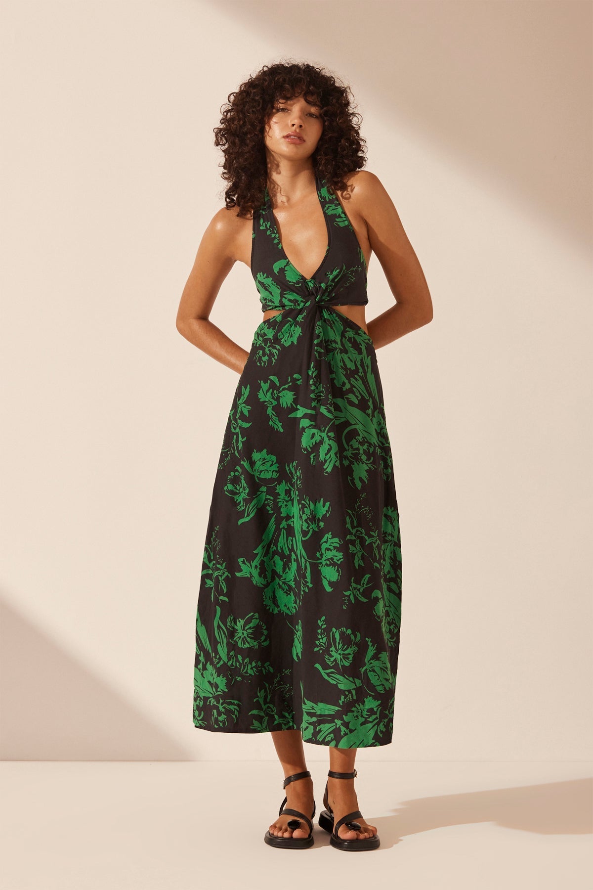 Green and black midi dress discount