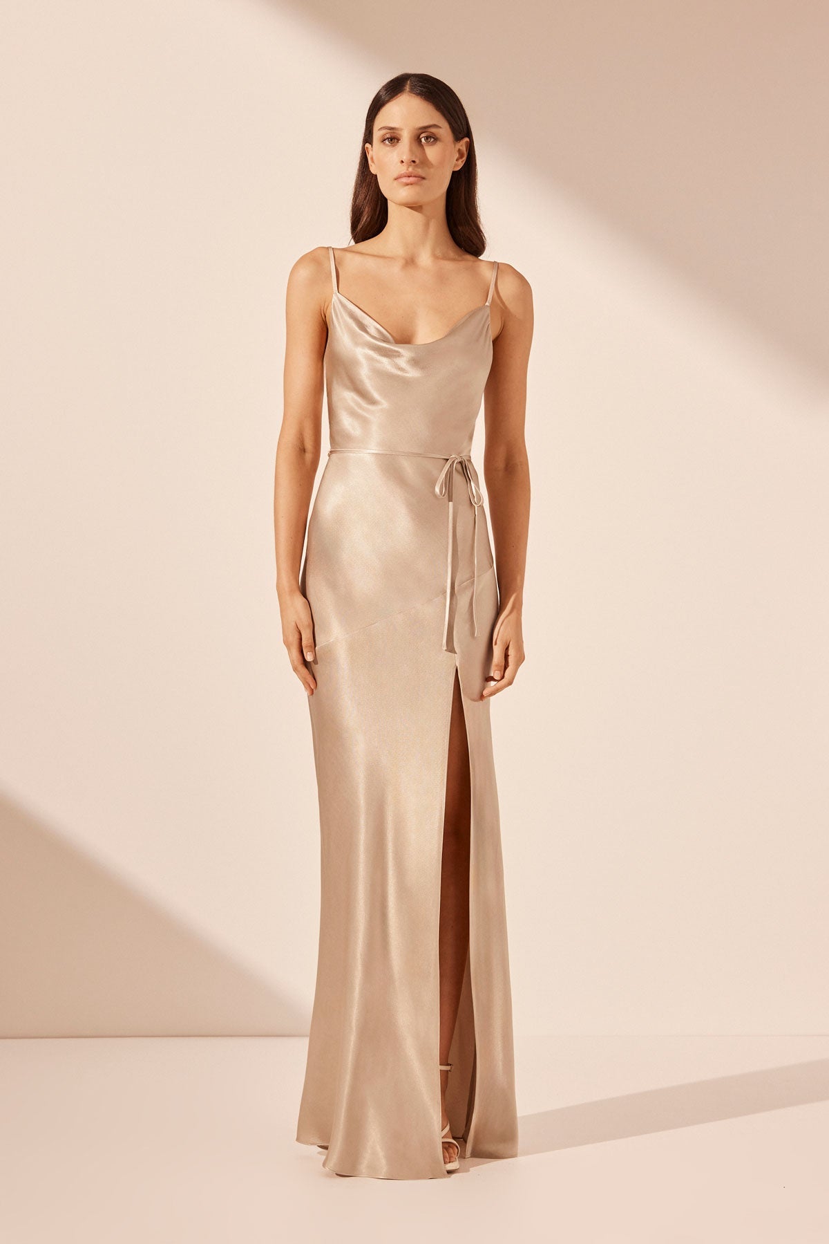 Gold cowl clearance neck maxi dress