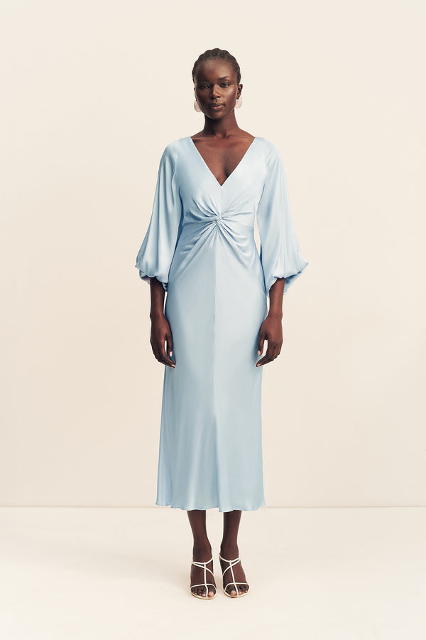 LUMIERE KNOT FRONT MIDI DRESS - CLOUD DRIFT_F