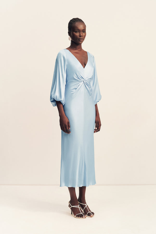 LUMIERE KNOT FRONT MIDI DRESS - CLOUD DRIFT