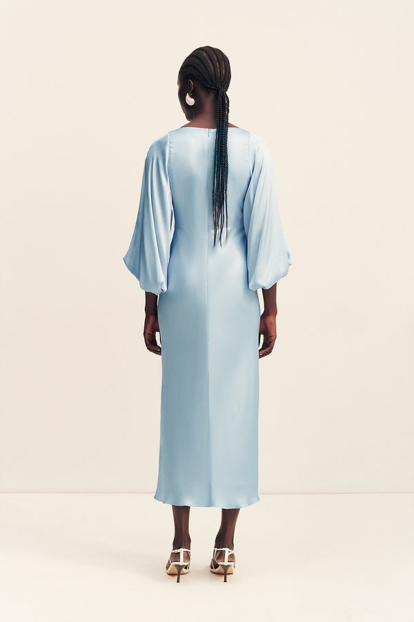 LUMIERE KNOT FRONT MIDI DRESS - CLOUD DRIFT