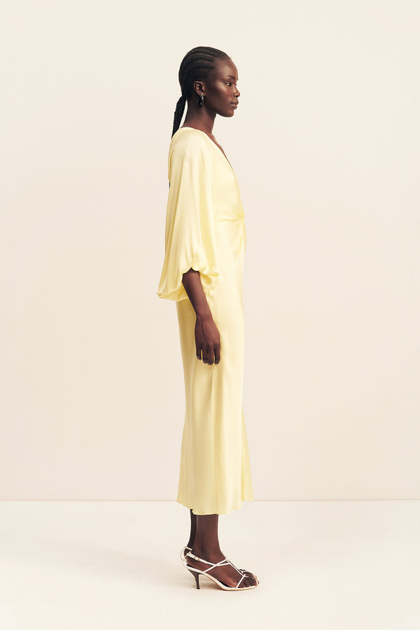 LUMIERE KNOT FRONT MIDI DRESS - GOLDEN HOUR