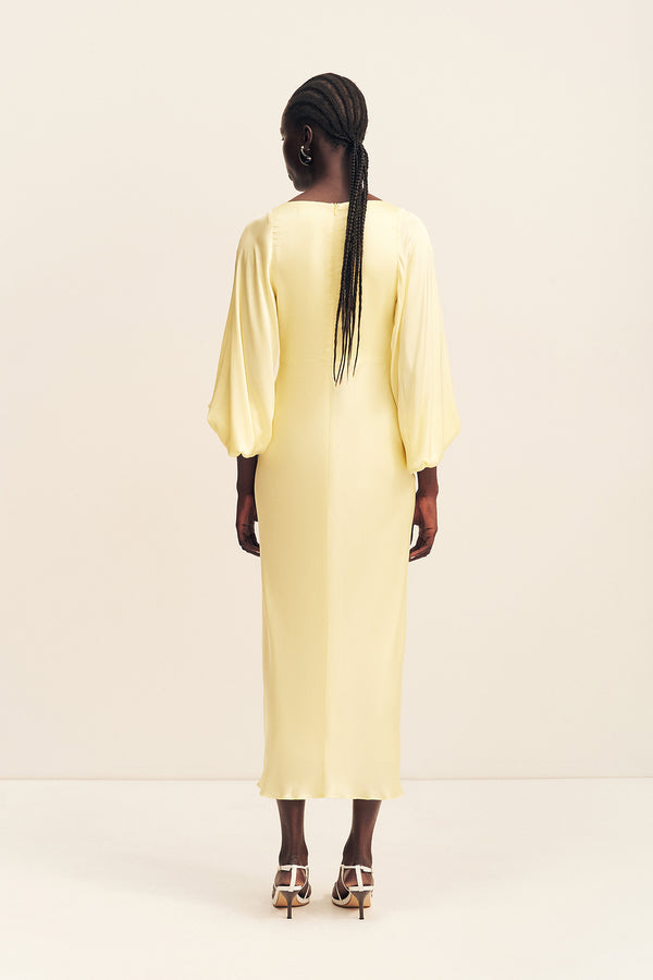 LUMIERE KNOT FRONT MIDI DRESS - GOLDEN HOUR