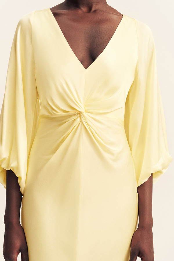 LUMIERE KNOT FRONT MIDI DRESS - GOLDEN HOUR