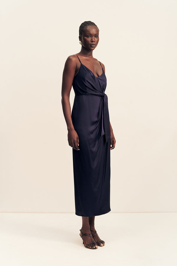 LUMIERE TIE FRONT MIDI DRESS - NIGHT SKY