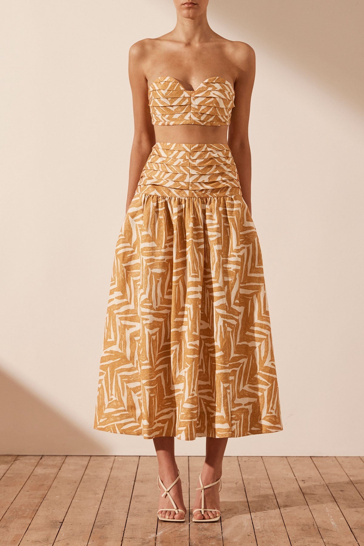 Imani Linen Strapless Pleated Crop Top Ivory Ginger Tops