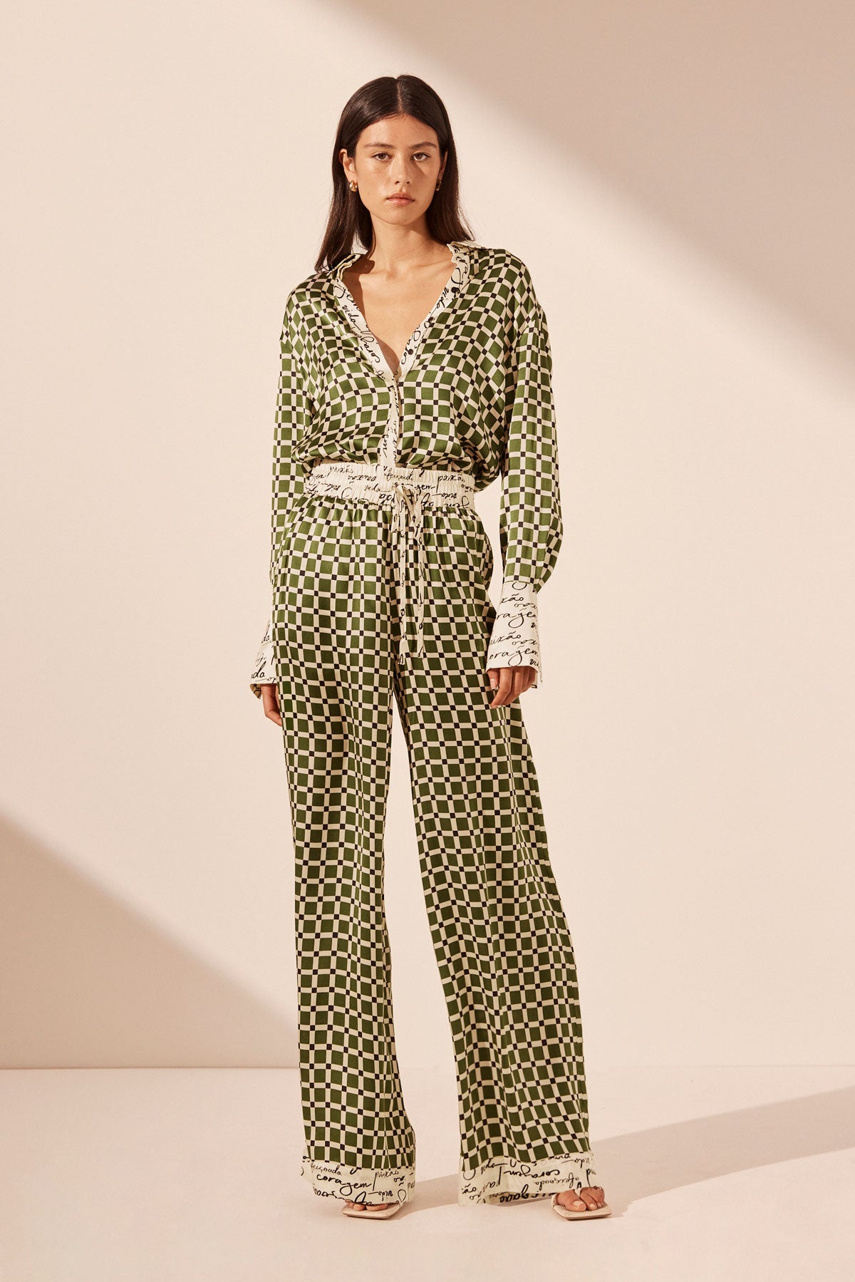 Kahlo Silk Contrast Relaxed Pant, Fern/Multi, Pants