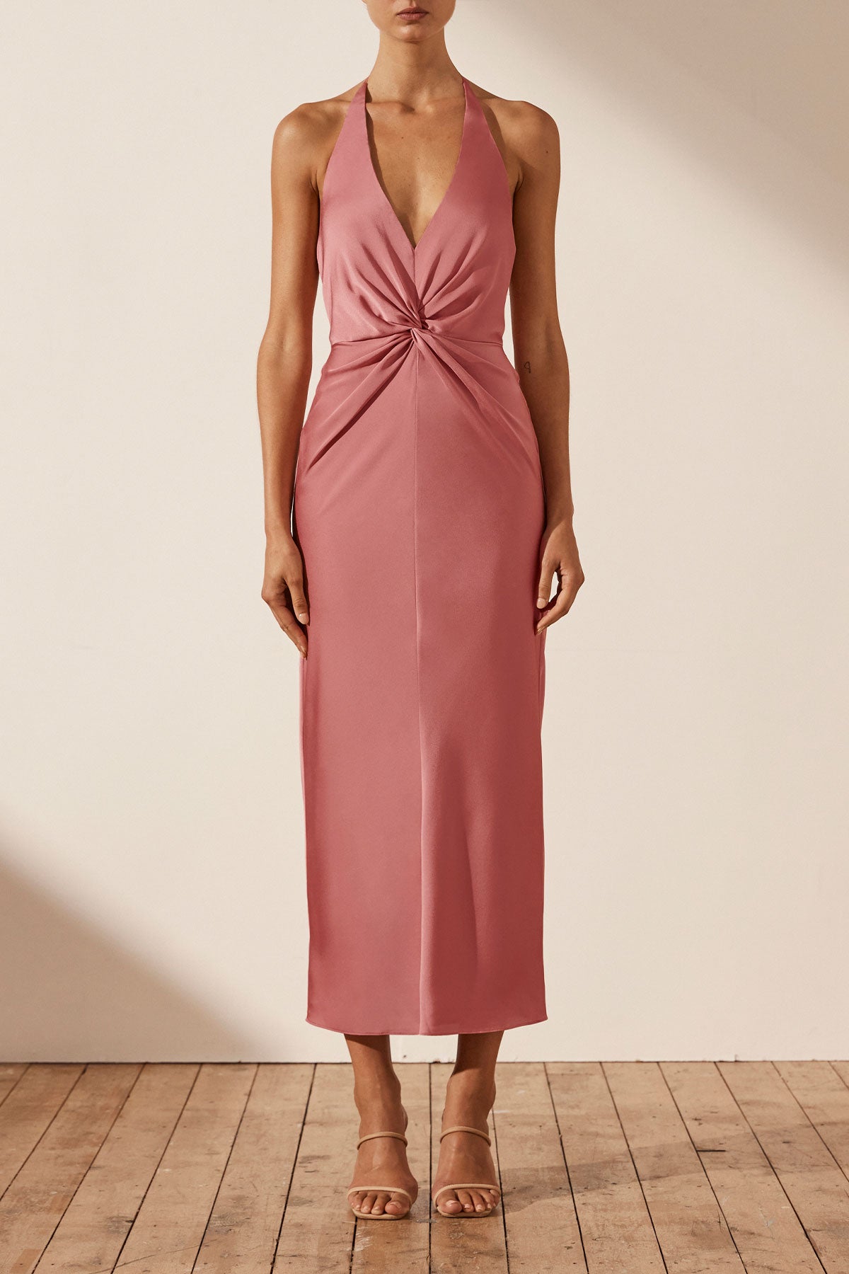 Luxe Twist Front Halter Midi Dress | Rose | Dresses | Shona Joy