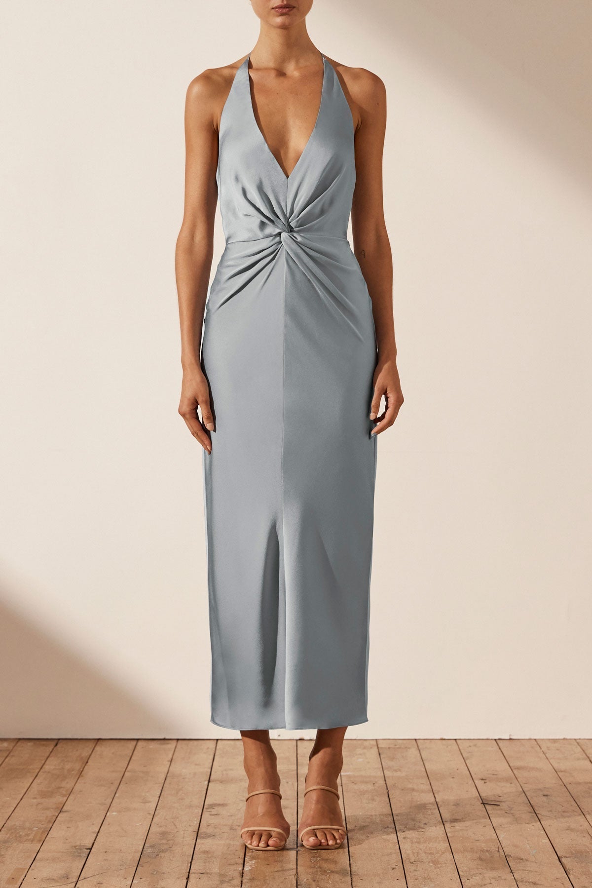 Luxe Twist Front Halter Midi Dress Azure Dresses Shona Joy