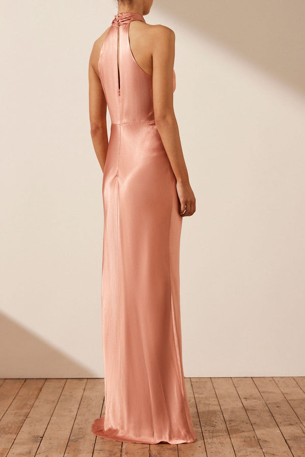 LA LUNE HIGH NECK TWIST MAXI DRESS - ANTIQUE ROSE_B
