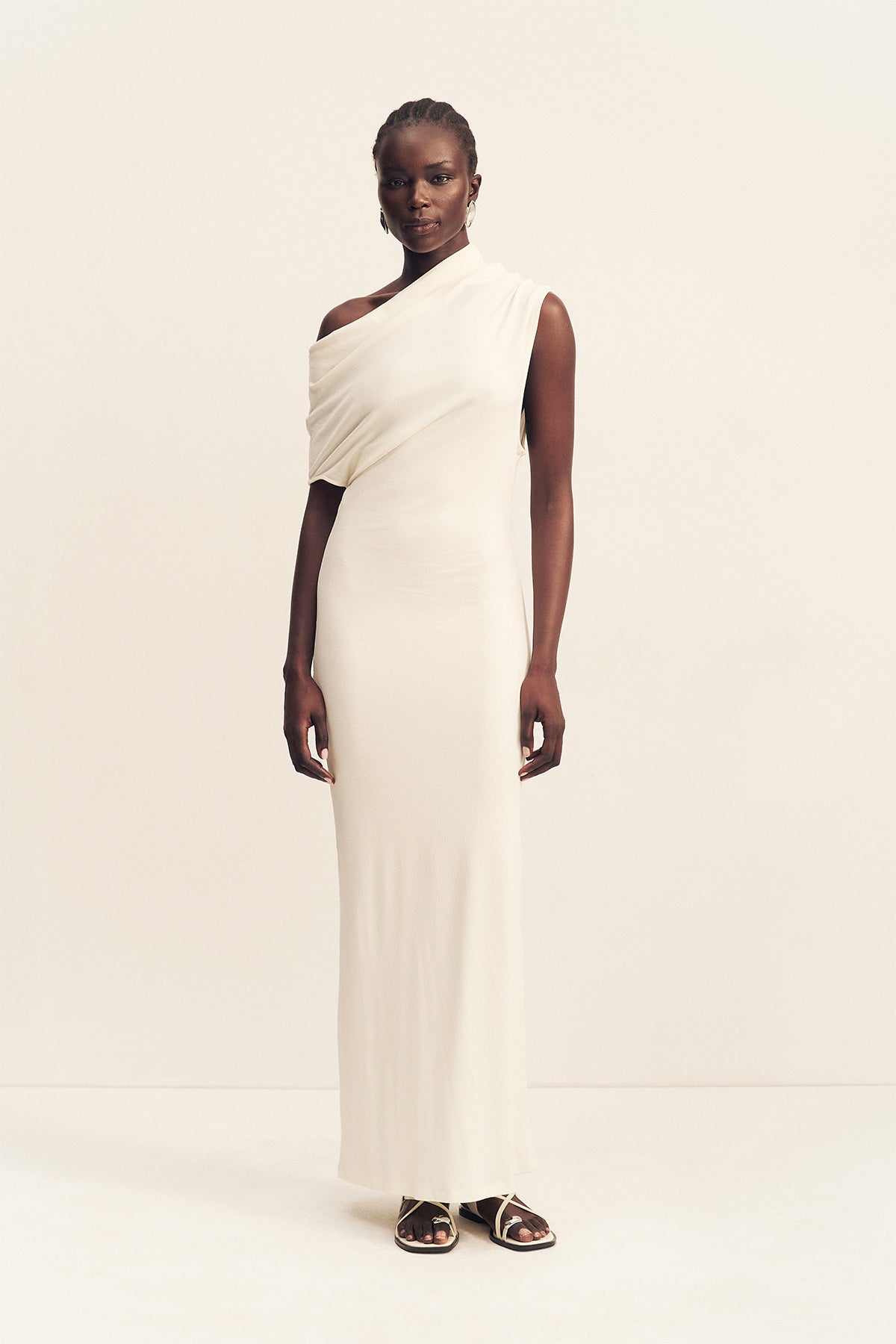 Aby Draped Asymmetrical Maxi Dress | Ivory | Dresses | Shona Joy