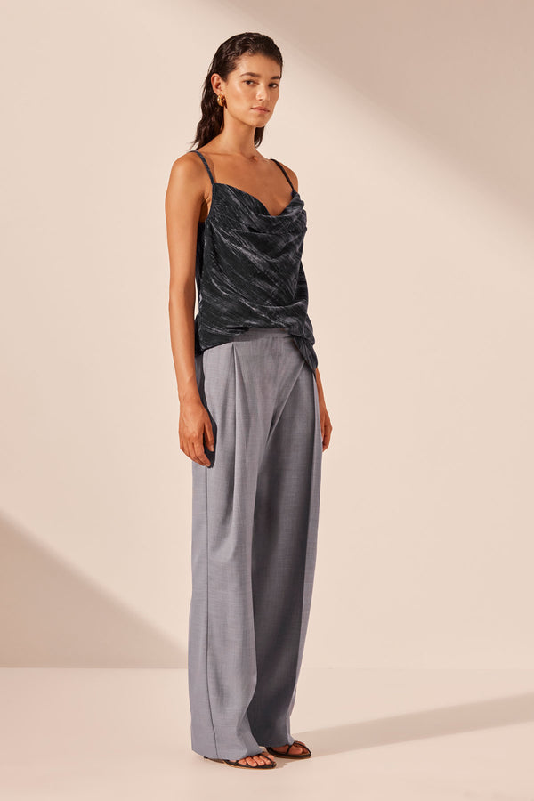 HOLLI LONG LINE COWL NECK CAMI - DARK ASH_A