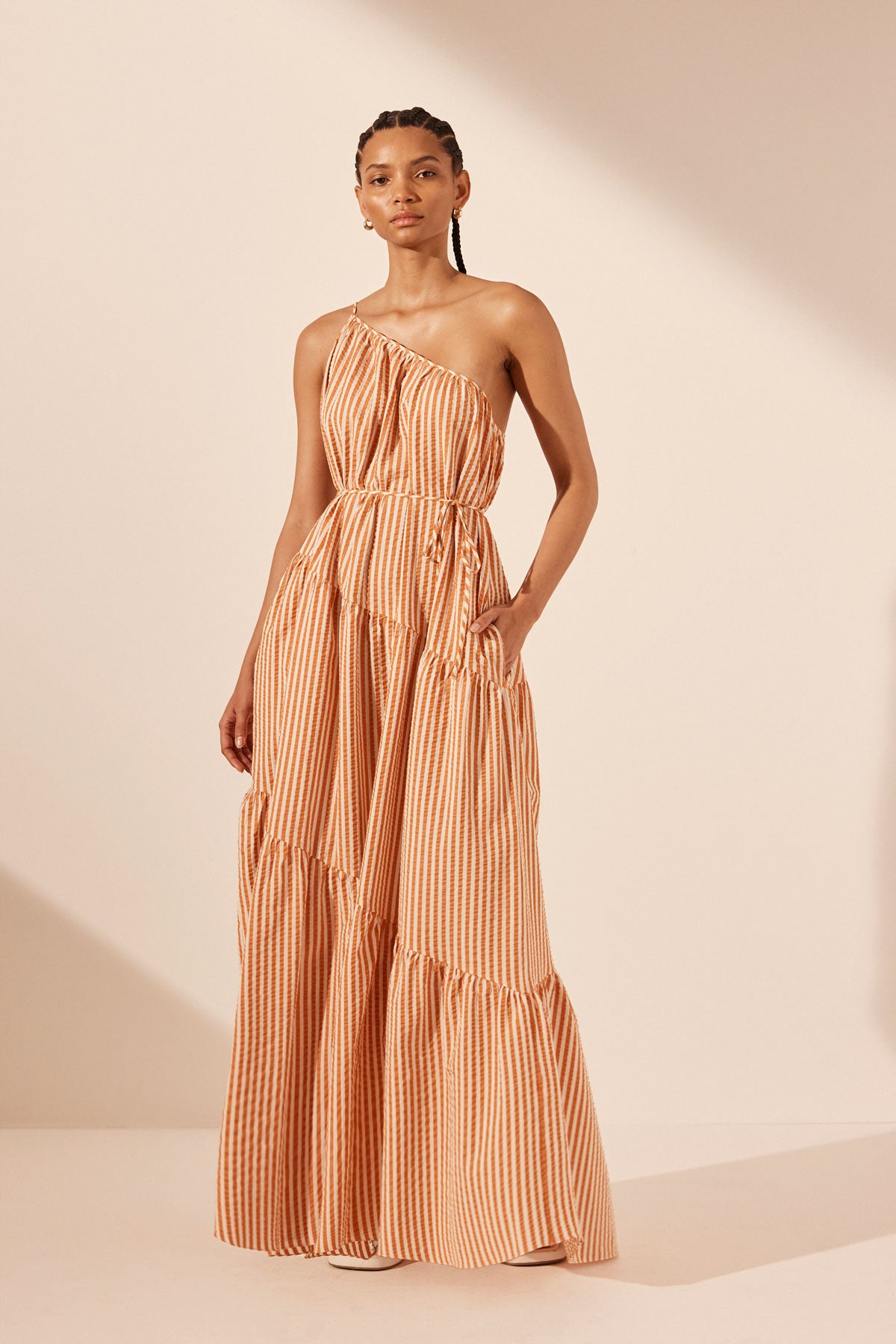 Hele One Shoulder Tiered Maxi Dress, Coconut/Tangerine