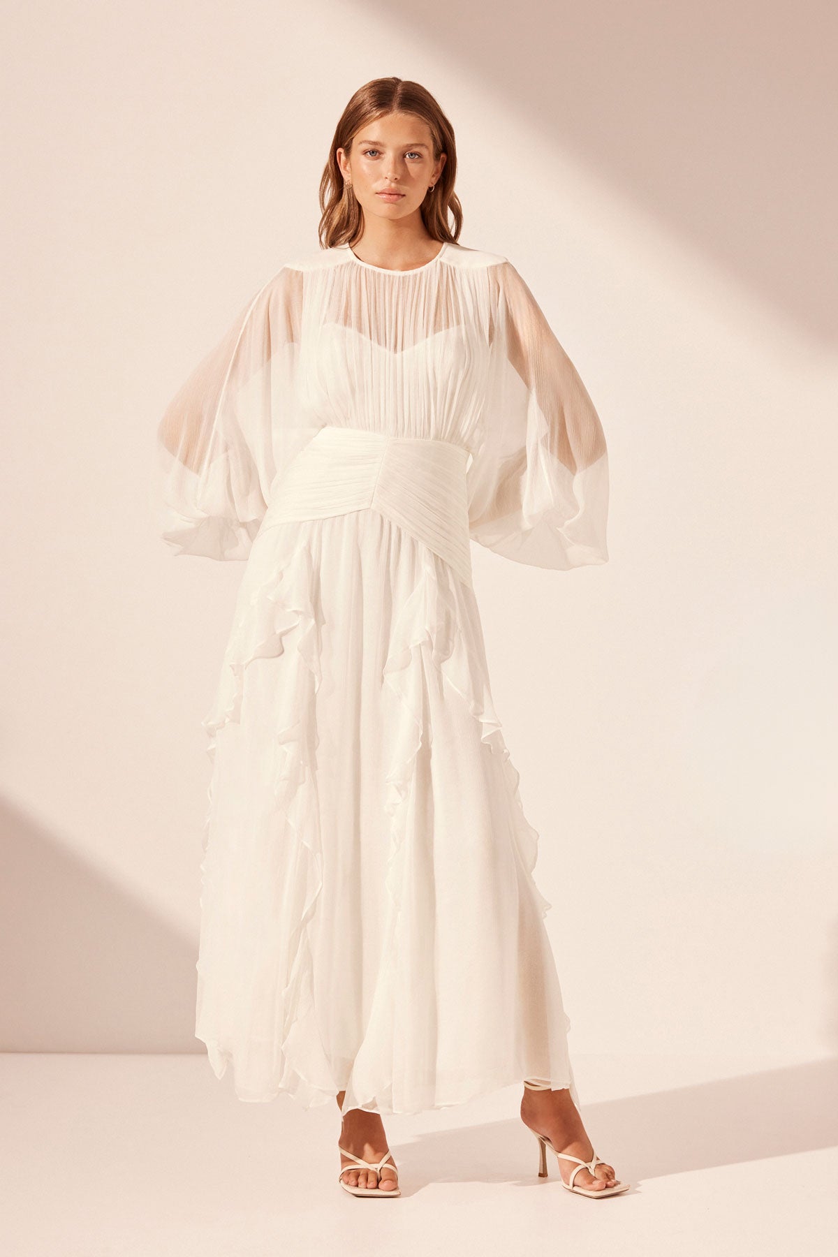 Margot Round Neck Balloon Sleeve Maxi Dress | Ivory | Dresses | Shona Joy