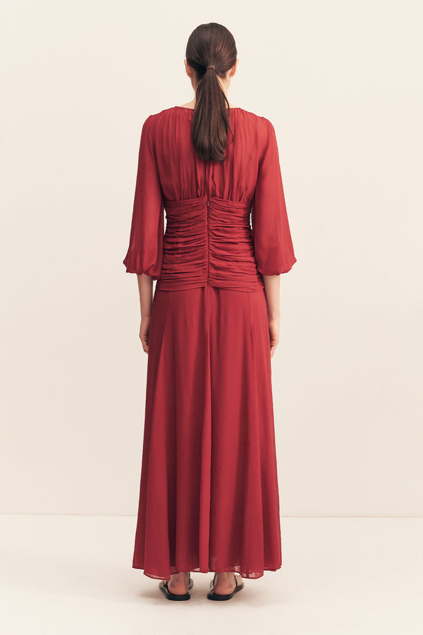 ROWE HIGH NECK BALLOON SLEEVE MAXI DRESS - SANGRIA_B